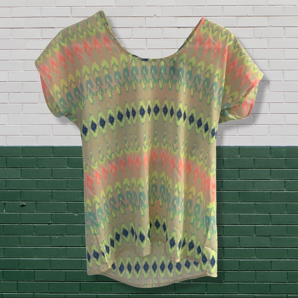 Colorful Neon-Patterned/Beige Light Summer Blouse